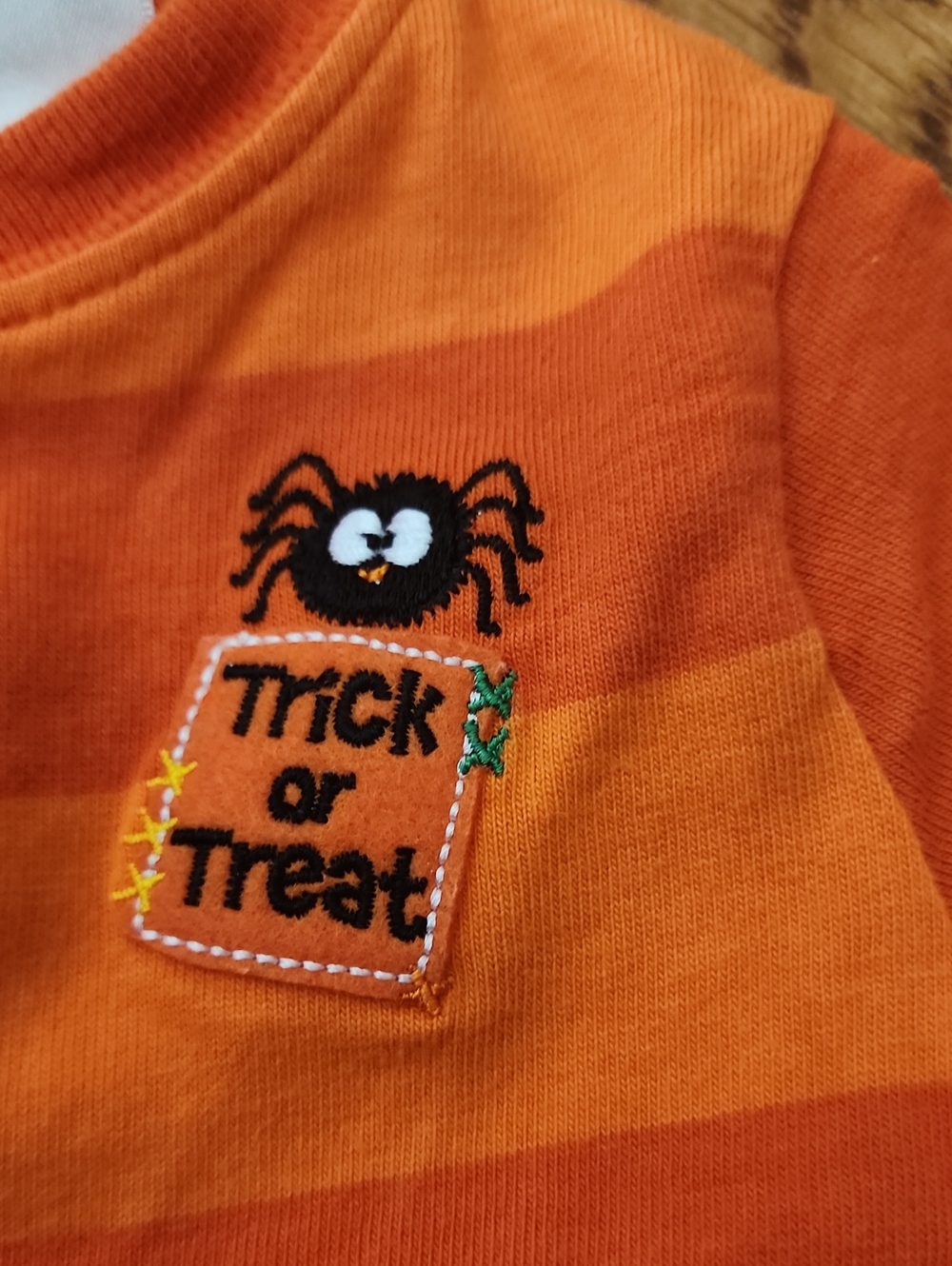 Y2K Miniwear Orange Striped Halloween Footie Pumpkin, Spider & Cat Appliqués - Picture 5 of 5